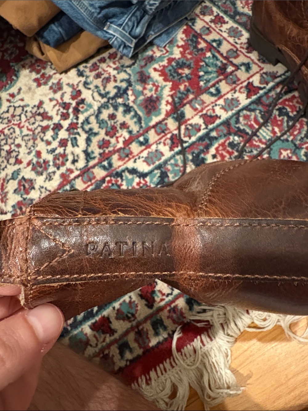 Men's Brown Leather Lace-Up Work Boots Patina - Picture 2 of 5